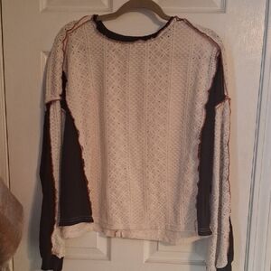 Cream and Black Lace Long Sleeve Top